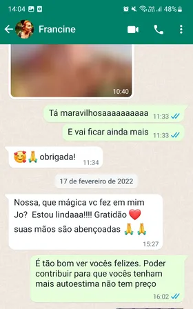 Mensagem de agradecimento da paciente Francine
