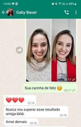 Mensagem de agradecimento da paciente Gaby